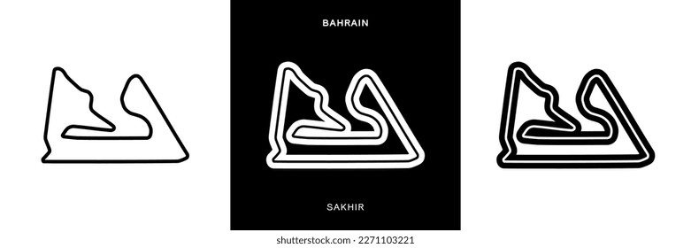 Bahrain Circuit Vector. Bahrain Sakhir Circuit Race Track Illustration with Editable Stroke. Stock Vector.