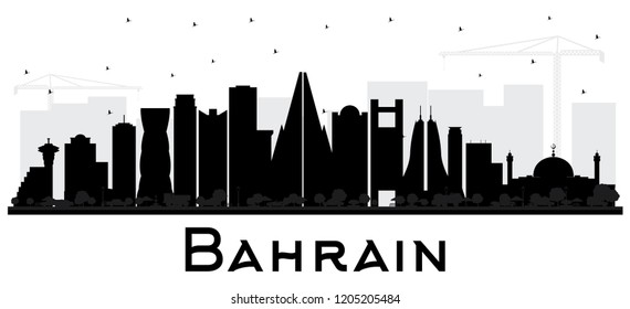 Bahrain City Skyline Silhouette with Black Buildings Isolated on White. Vector Illustration. Business Travel and Tourism Concept with Modern Architecture. Bahrain Cityscape with Landmarks.