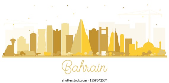 Bahrain City Skyline Silhouette with Golden Buildings Isolated on White. Vector Illustration. Business Travel and Tourism Concept with Modern Architecture. New Bahrain Cityscape with Landmarks. 