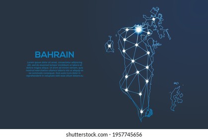 Bahrain communication network map. Vector low poly image of a global map with lights in the form of cities. Map in the form of a constellation, mute and stars