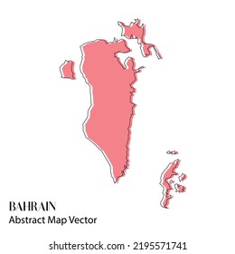 Bahrain country vector map in red color with abstract black border in white background