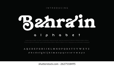 Bahrain creative modern urban alphabet fonts. Typography sport, game, technology, fashion, digital, future creative logo font.	