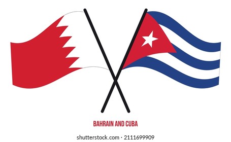 Bahrain and Cuba Flags Crossed And Waving Flat Style. Official Proportion. Correct Colors.