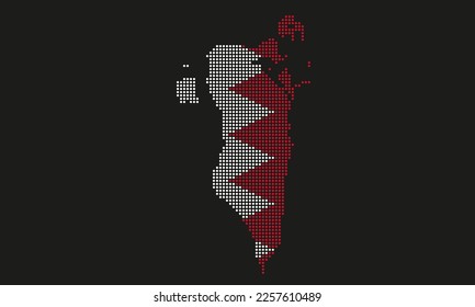 Bahrain dotted map flag with grunge texture in mosaic dot style. Abstract pixel vector illustration of a country map with halftone effect for infographic. 