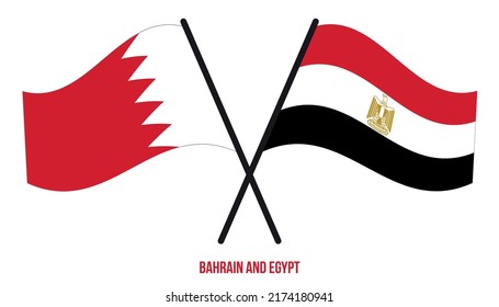 Bahrain and Egypt Flags Crossed And Waving Flat Style. Official Proportion. Correct Colors.