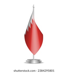 Bahrain flag - 3D mini flag hanging on desktop flagpole. Usable for summit or conference presentaiton. Vector illustration with shading.