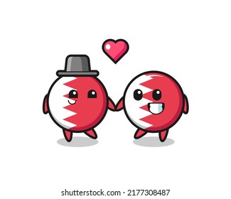 bahrain flag badge cartoon character couple with fall in love gesture , cute style design for t shirt, sticker, logo element