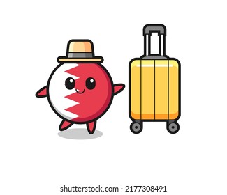 bahrain flag badge cartoon illustration with luggage on vacation , cute style design for t shirt, sticker, logo element