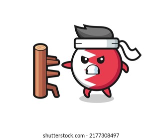 bahrain flag badge cartoon illustration as a karate fighter , cute style design for t shirt, sticker, logo element