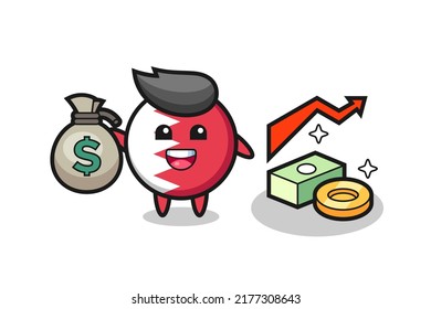 bahrain flag badge illustration cartoon holding money sack , cute style design for t shirt, sticker, logo element
