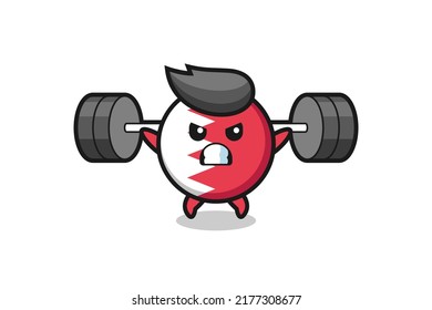 bahrain flag badge mascot cartoon with a barbell , cute style design for t shirt, sticker, logo element