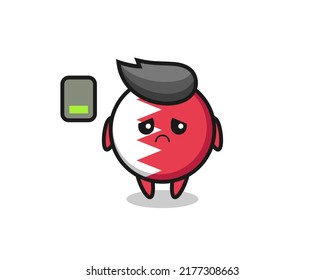 bahrain flag badge mascot character doing a tired gesture , cute style design for t shirt, sticker, logo element