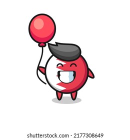 bahrain flag badge mascot illustration is playing balloon , cute style design for t shirt, sticker, logo element