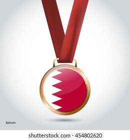 Bahrain Flag in Bronze Medal. Olympic Game Bronze Medal. Vector Illustration