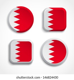 Bahrain flag buttons set on the white background, vector illustrations