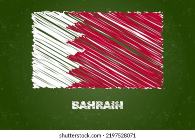 Bahrain flag with chalk effect on green chalkboard, hand drawing country flag concept, green blackboard with Bahrain flag, chalk texture, flag for kids, classroom material
