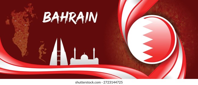 Bahrain Flag Design with Map, Patriotic Abstract Background, and National Colors