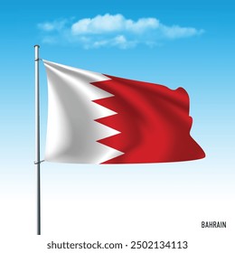 Bahrain flag flying on blue sky, vector illustation.