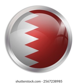 Bahrain flag - glossy circle button displays a colorful flag representing a country cultural identity and heritage. The essence of national pride and unity.