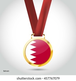 Bahrain Flag in gold Medal. Vector Illustration. RIO Olympic Game gold Medal. Vector Illustration