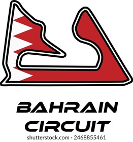 Bahrain flag and GP track and Bahrain Circuit Bahrain Circuit Vector. Bahrain Sakhir Circuit Race Track Illustration with Editable Stroke. Stock Vector.