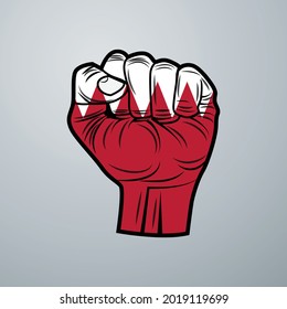 Bahrain Flag with Hand Design isolated on white background. Vector illustration