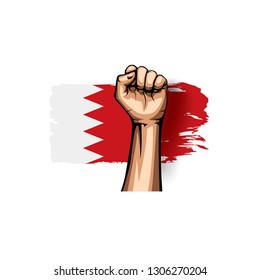 Bahrain flag and hand on white background. Vector illustration