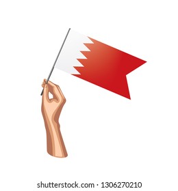 Bahrain flag and hand on white background. Vector illustration