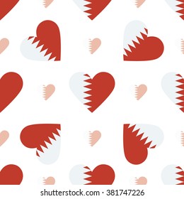 Bahrain flag heart seamless pattern. Patriotic Bahrain flag background. Country flag in the shape of heart. Vector seamless pattern.