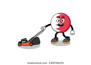 bahrain flag illustration cartoon holding lawn mower , character design