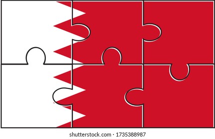 Bahrain Flag Jigsaw Puzzle. Vector illustration. 6 pieces of puzzles. Simple puzzles for kids.