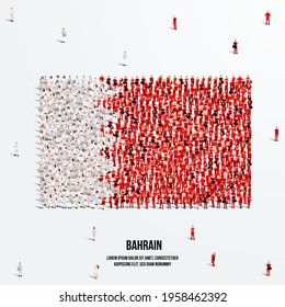 Bahrain Flag. A Large Group Of People Form To Create The Shape Of The Bahrain Flag. Vector Illustration.