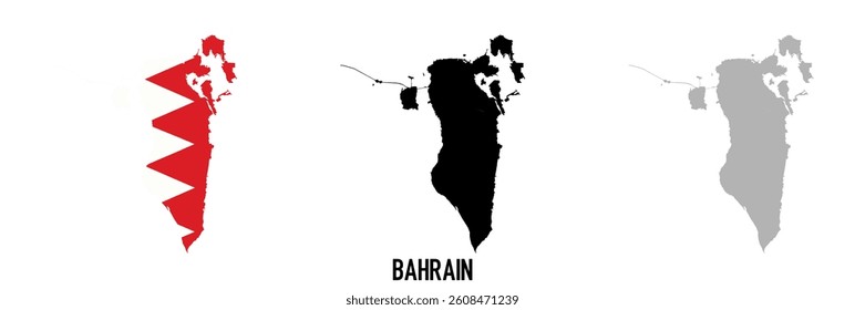 Bahrain flag and map shape black and gray color. EPS.file.