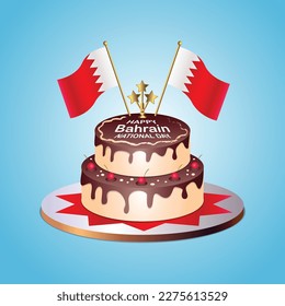 Bahrain Flag National Day with a Cake on a Blue Background