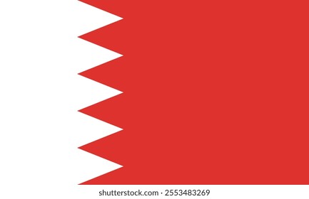 Bahrain flag in official colors, dimensions and aspect ratio. Vector flag symbolizing national pride, identity, heritage, patriotism and authority