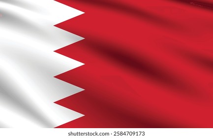 Bahrain flag official colors and proportion digital vector illustration. Waving flag.