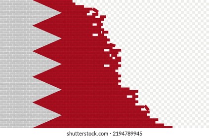 Bahrain flag on broken brick wall. Empty flag field of another country. Country comparison. Easy editing and vector in groups.