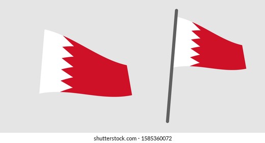 Bahrain flag with pole, vector file eps 10