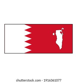 Bahrain Flag rectangle with map within on isolated white for Middle East or Arabian Gulf push button concepts.	