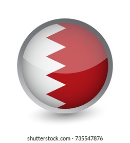 Bahrain Flag Round Glossy Icon. Vector illustration.