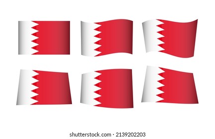 Bahrain Flag Set Bahrainian Flags National Symbol Banner Icon Vector Stickers Arabic Arab Asia Middle City Wave Country State Wavy Realistic Independence Culture Nation Republic Kingdom Every All Flag