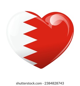 Bahrain flag in the shape of a heart. Love heart with Bahrain flag. 3D illustration, vector