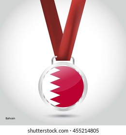 Bahrain Flag in Silver Medal. Vector Illustration. RIO Olympic Game silver Medal. Vector Illustration