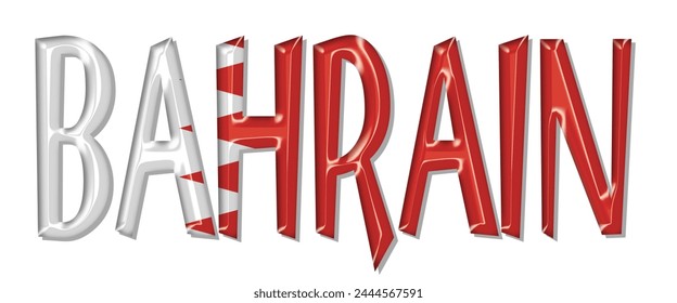 Fuente del texto de la bandera de Bahréin, fondo colorido de la bandera de Bahréin 3D, Ilustración vectorial de la bandera de Bahréin