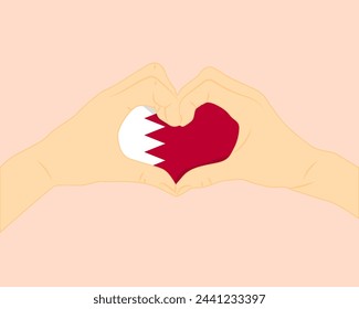 Bahrain flag with two hands heart shape, express love or affection concept, support or donate to Bahrain, hand heart love sign, vector design, patriotism and nationalism idea
