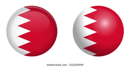 Bahrain flag under 3d dome button and on glossy sphere / ball.