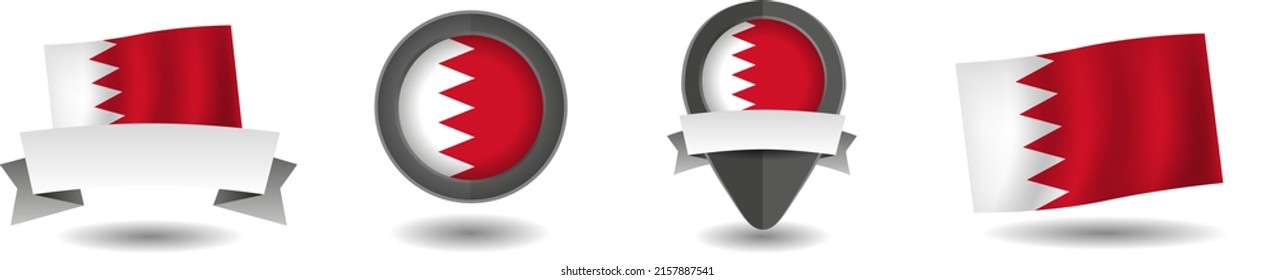 Bahrain flag vector collection. Pointers, flags and banners flat icon. Vector state signs illustration isolated on white background. Bahrain flag symbol on design element.