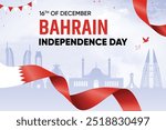 Bahrain Flag Waving On Skyline Background. Independence Day Concept Design Vector Illustration.