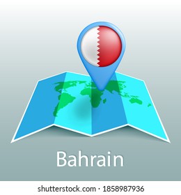 Bahrain flag world map in pin with name of country