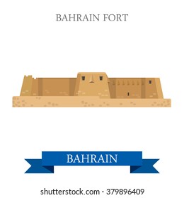 Bahrain Fort. Flat cartoon style historic sight showplace attraction web site vector illustration. World countries cities vacation travel sightseeing Asia collection.